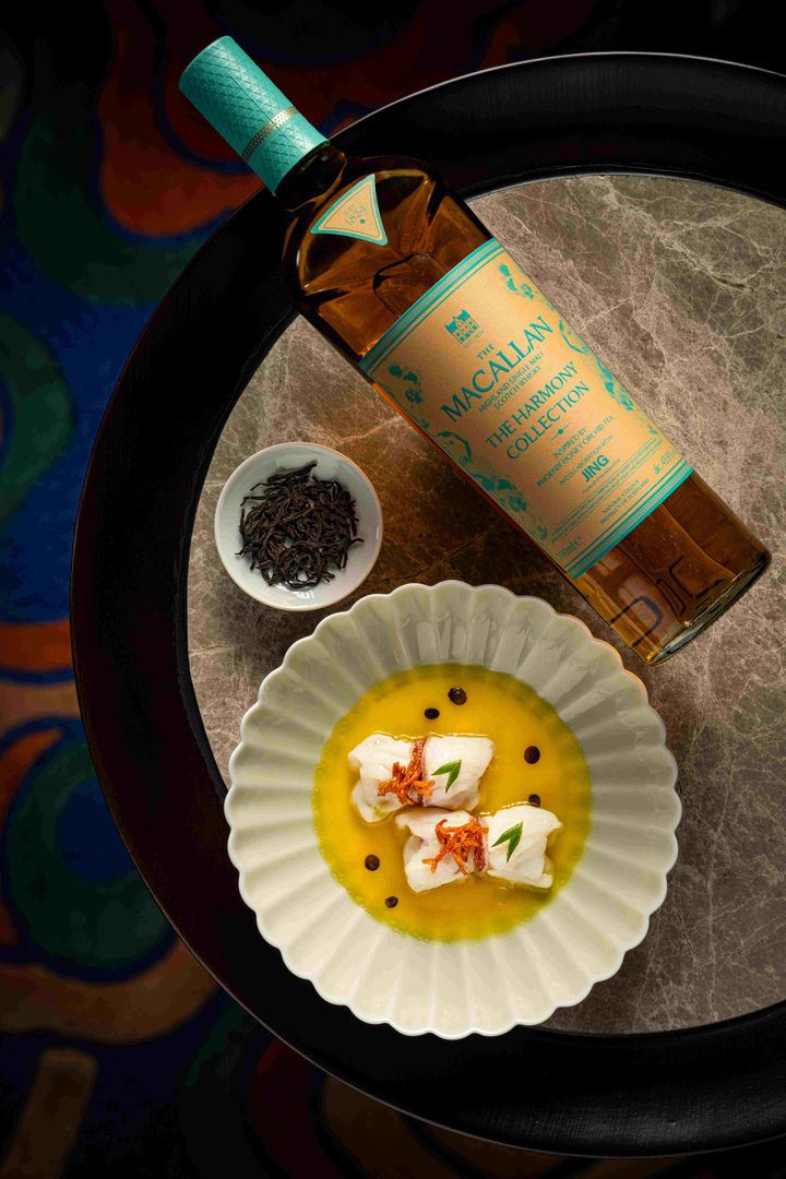 Imperial Court’s Steamed Grouper Fillets with Egg Custard, Rolled with Walnut and Ham with The Macallan features delicate leopard coral grouper paired with toasted walnuts, where the fish’s freshness and nutty richness are complemented by subtle whisky notes.