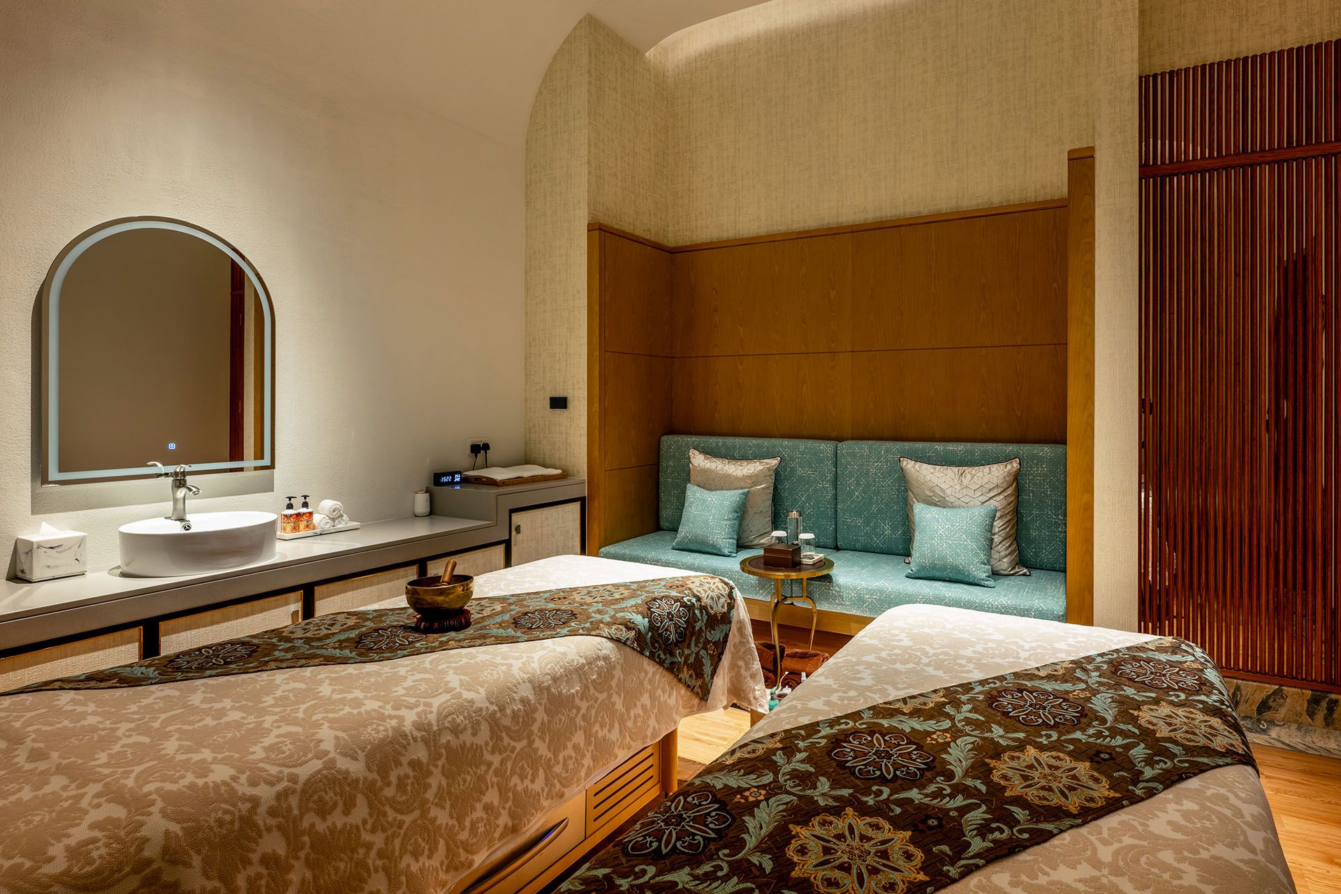 Treatment room with two massage beds at TRIA spa in MGM MACAU